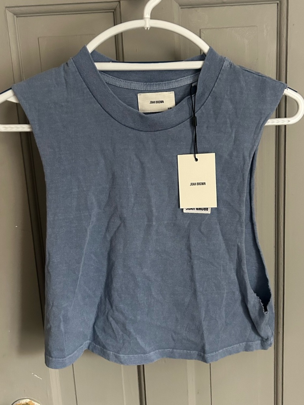 Joah Brown Muscle Tee Cut Off Boyfriend Tank Washed Denim Blue S/M NWT